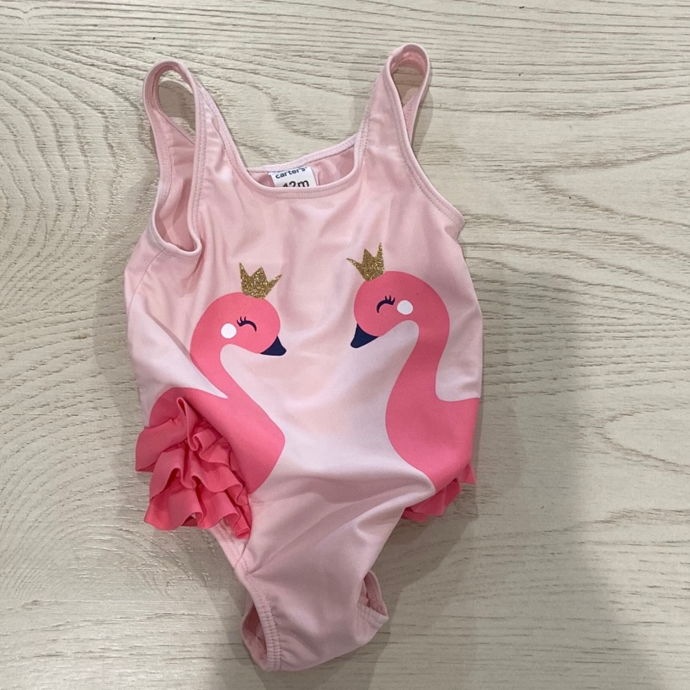 CARTERS 12M PINK FLAMINGO BATHING SUIT
